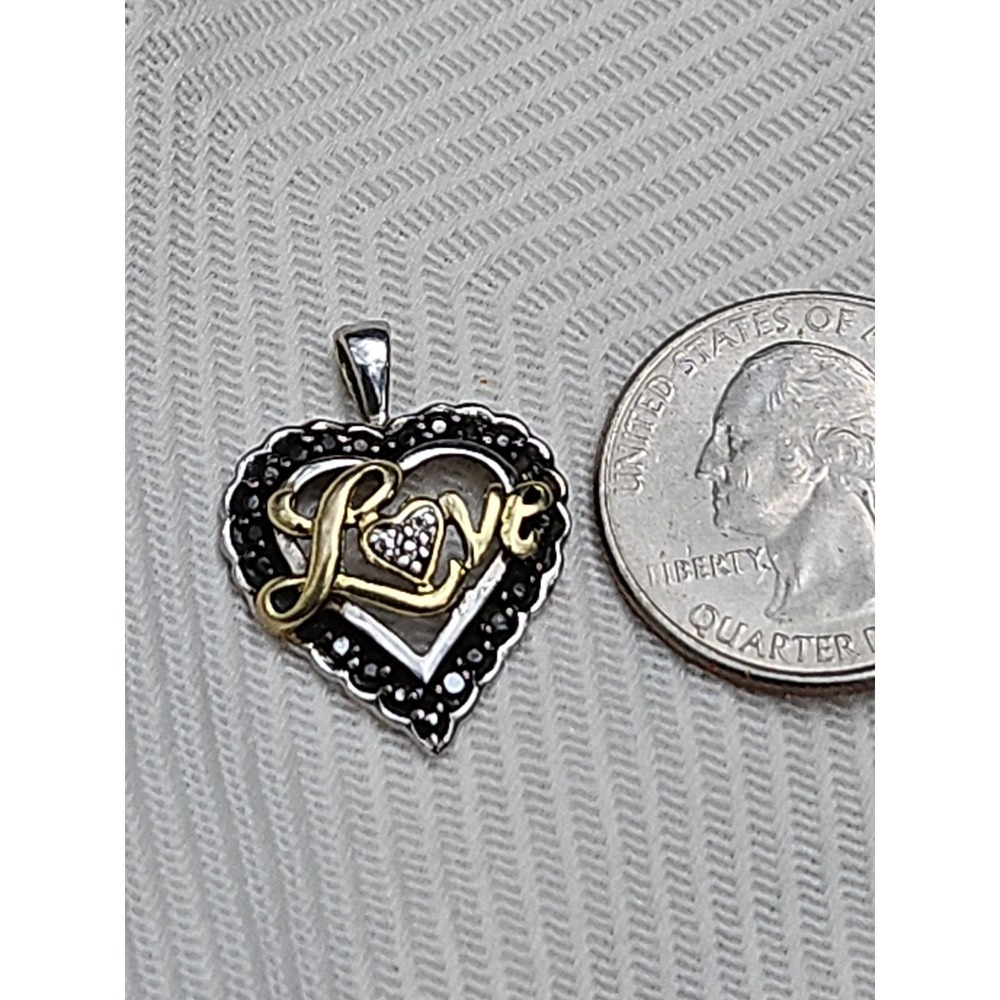 Zales Sterling Silver Heart Pendant LOVE Spell Out Black Diamond 1" Vintage - Picture 4 of 6